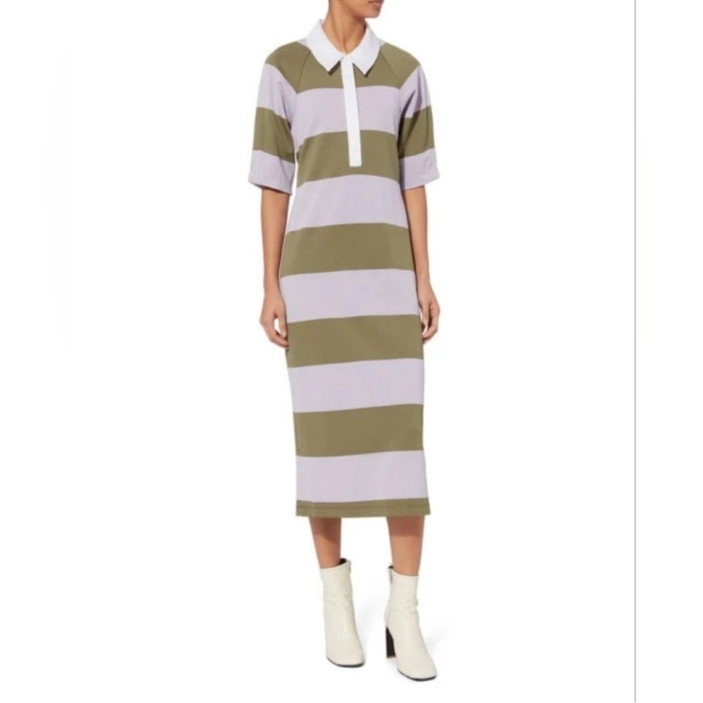 Tibi | Olive Lavender Colorblock Striped Rugby Back Cutout Dress - Picture 6 of 11